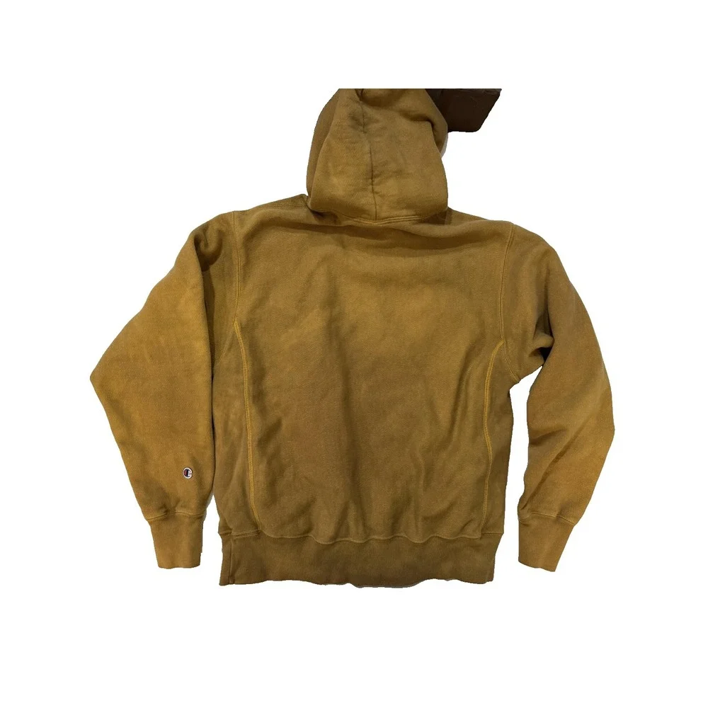 Vintage Champion Reverse Weave Hoodie Mens Med Brown Yellow Pullover Sweatshirt - Picture 6 of 7